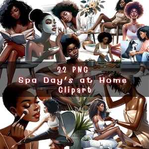 Spa Days at Home Clipart , Black Women Clipart, Planner Girl Clipart,  Instant Digital Download , PNG Files ,Scrapbooking, Embellishments