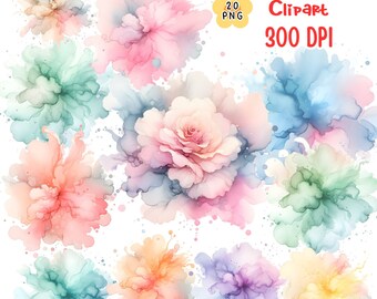 Pastel Watercolor Clipart: Alcohol Ink Splash PNG Files (Digital Download)