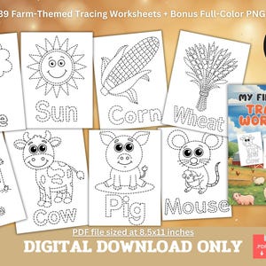 Tracing Worksheets for Kids, Farm-Themed Workbook with 39 Pages + Bonus Cover