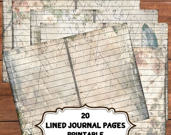 Lined, Journal Pages, Junk Journal, Kit, Neutral, Book, Vintage, Printable Journal Ephemera, Paper Craft, Collage sheet,Scrapbook Paper