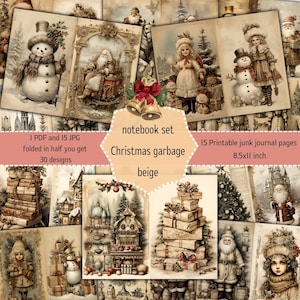 Beige Christmas Junk Journal kit Mixed Media, Printable Junk Journal Pages , Watercolor Junk Journal Kit , Digital collage sheet