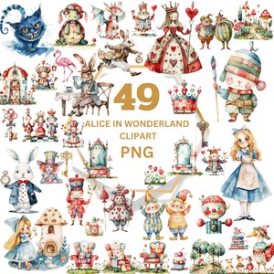 Pacote de clipart em aquarela de Alice no País das Maravilhas: Chapeleiro Maluco, Rainha de Copas (download digital em PNG)