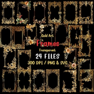 Gold Art Frames Watercolor Clipart , vintage frame , Instant Digital Download , PNG Files , Junk Journal , Scrapbooking, Embellishments