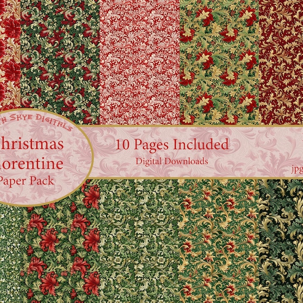 Beautiful, Printable, Christmas Florentine Paper, Digital Download, 12" x 12", 300 dpi, for Junk Journals, Scrapbooking, Background images