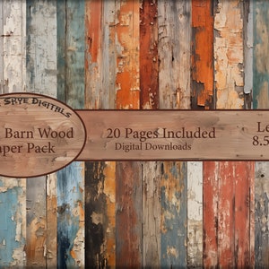 20 Paquete de papel digital de madera de granero envejecido, 8,5 x 11, 300 ppp, JPG, Rústico, pintura descascarada, madera vieja, páginas de diario basura, Álbum de recortes, fondo