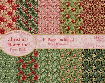 Beautiful, Printable, Christmas Florentine Paper, Digital Download, 12" x 12", 300 dpi, for Junk Journals, Scrapbooking, Background images