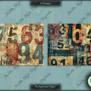 Faded Numbers 1, Digital Junk Journal, Image Pack, Digital Paper ...