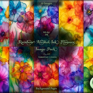 Fleurs arc-en-ciel à l'encre d'alcool, Journal numérique de la camelote, Pack d'images, Papier numérique, Téléchargement instantané, Usage commercial