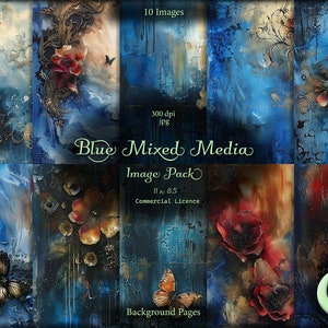 Blue Mixed Media, Digital Junk Journal, Pacote de imagens, Papel digital, Download instantâneo, Uso comercial