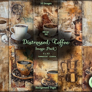 Café en apuros, diario basura digital, paquete de imágenes, papel digital, descarga instantánea, uso comercial