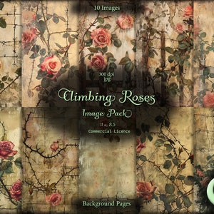 Climbing Roses, Digital Junk Journal, Image Pack, Digital Paper, Instant Download, Commercial Use