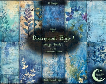 Distressed Blue 1, Digital Junk Journal, Image Pack, Digital Paper, Instant Download, Commercial Use