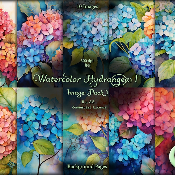 Watercolor Hydrangea 1, Digital Paper, Background Images, Commercial Use