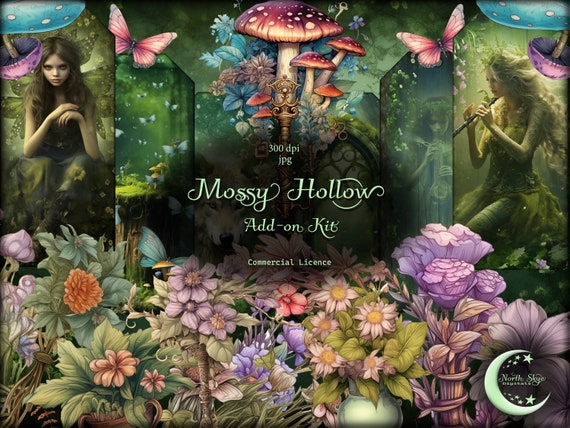 Mossy Hollow Junk Journal Kit, Fairy Ephemera, Forest Fussy Cuts (Digital)