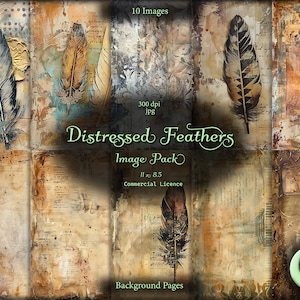 Beunruhigte Federn, digitales Junk Journal, Image Pack, digitales Papier, sofortiger Download, kommerzielle Nutzung