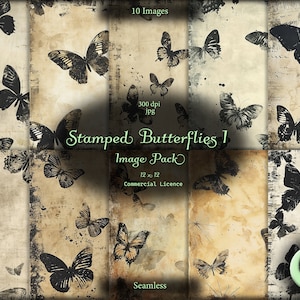 Papel digital de mariposas estampadas, patrón sin costuras, papel grungy, descarga instantánea, uso comercial