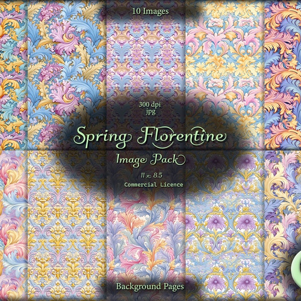 Spring Florentine digital paper, collage paper, instant download, commercial use