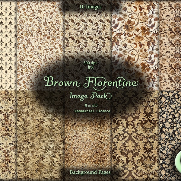 Brown Florentine, Digital Junk Journal, Image Pack, Background Images, Digital Paper, Instant Download, Commercial Use