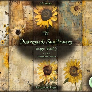 Beunruhigte Sonnenblumen, digitales Junk Journal, Image Pack, digitales Papier, sofortiger Download, kommerzielle Nutzung