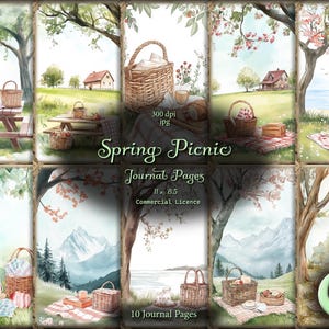 Spring Picnic Journal Pages, Digital Junk Journal, Image Pack, Digital Paper, Instant Download, Commercial Use