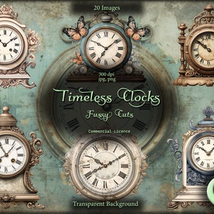 Orologi senza tempo, orologi vintage, clip art, tagli esigenti, adesivi stampabili, download istantaneo, uso commerciale