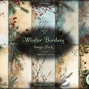Winter Borders, Digital Junk Journal, Pacote de imagens, Papel digital, Download instantâneo, Uso comercial