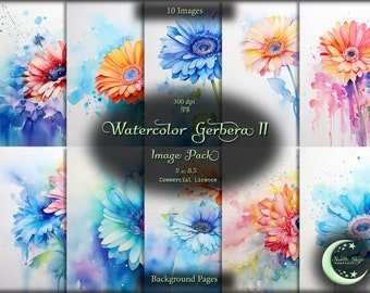 Watercolor Gerbera 2, Digital Paper, Background Images, Commercial Use