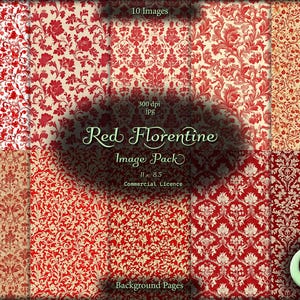 Red Florentine, Digital Junk Journal, Image Pack, Digital Paper, Instant Download, Commercial Use