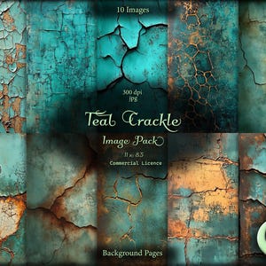 Teal Crackle, Digital Junk Journal, Image Pack, Digital Paper, Instant Download