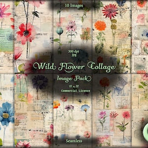 Wild Flower Collage Papel digital sem costura, download instantâneo, uso comercial