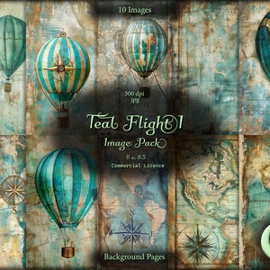 Teal Flight 1, Digitales Junk Journal, Steampunk Junk Journal, Image Pack, Digital Papier, Sofort Download, Kommerzielle Nutzung