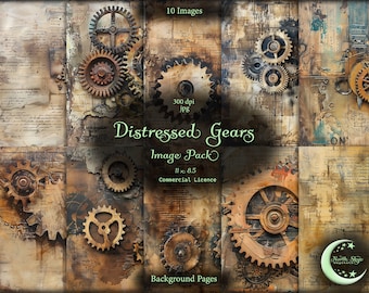 Distressed Gears, Digital Junk Journal, Image Pack, Digital Paper, Instant Download, Commercial Use