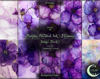Purple Alcohol Ink Flowers Image Pack, (Digital Download)