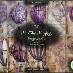 Purple Flight, Digital Junk Journal, Steampunk Junk Journal, pacote de imagens, papel digital, download instantâneo, uso comercial