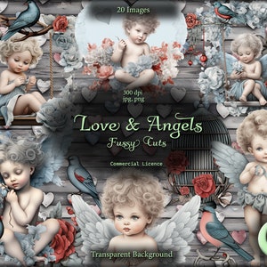 Fussy Engel Schnitt, ClipArt, Valentinstag Engel, Cherub, transparenter Hintergrund, bedruckbare Aufkleber, Liebesvögel, Rosen, kommerzielle Nutzung