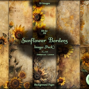 Sonnenblume Bordüren, digitales Junk Journal, Image Pack, digitales Papier, sofortiger Download, kommerzielle Nutzung