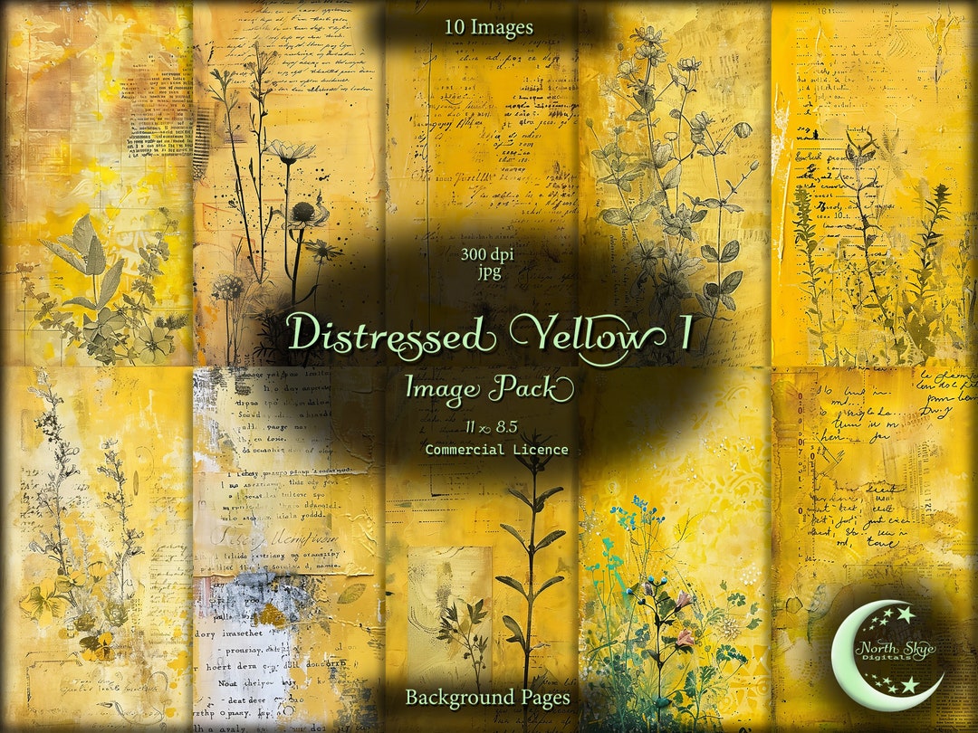 Distressed Yellow 1, Digital Junk Journal, Image Pack, Digital Paper ...