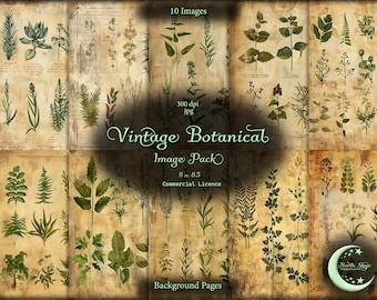 Vintage Botanical, Digital Junk Journal, Image Pack, Digital Paper, Instant Download