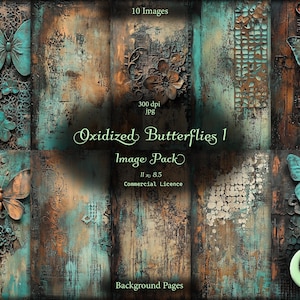 Borboletas Oxidadas 1, Diário Digital, Pacote de Imagens, Papel Digital, Download Instantâneo, Uso Comercial