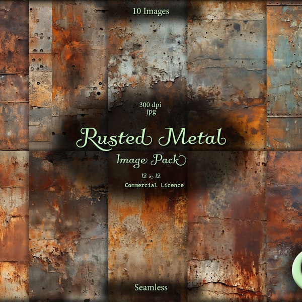 Grungy Rusted Metal image pack, seamless pattern, instant download, commercial use