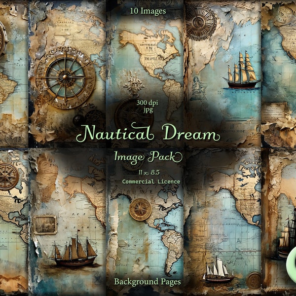 Nautical Dream, Digital Junk Journal, Steampunk Junk Journal, Image Pack, Digital Paper, Instant Download, Commercial Use