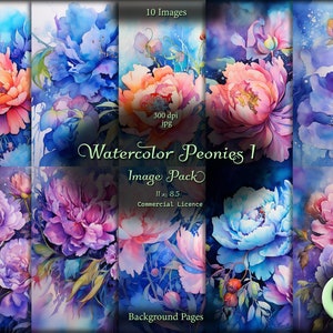 Watercolor Peonies 1, Digital Paper, Background Images, Commercial Use