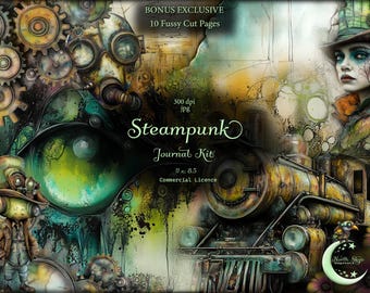 Steampunk Junk Journal Kit, Digital Paper Ephemera (Instant Download)