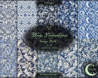 Blue Florentine, Image Pack, Background Images, Digital Paper, Instant Download, Commercial Use