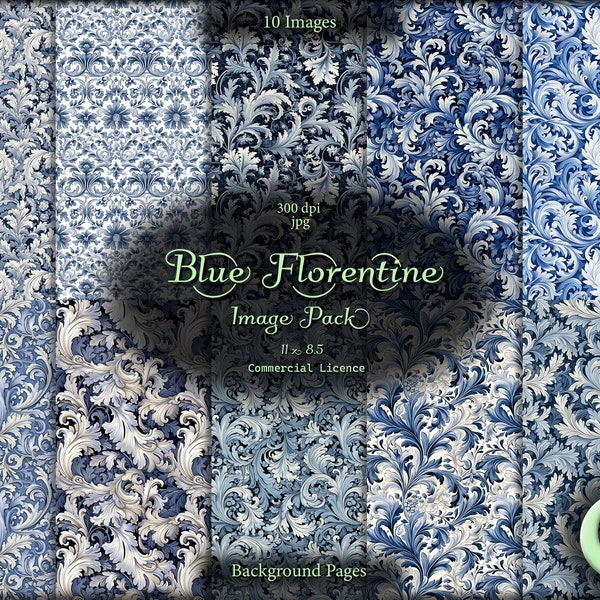 Blue Florentine, Image Pack, Background Images, Digital Paper, Instant Download, Commercial Use