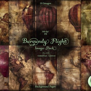 Burgund Flug, Digitales Junk Journal, Steampunk Junk Journal, Image Pack, Digitales Papier, Sofort Download, Kommerzielle Nutzung