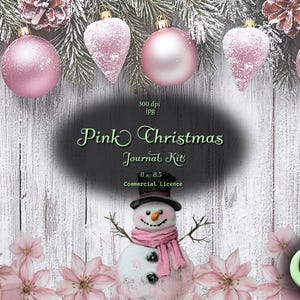 Kit de diario basura navideño rosa con material efímero. El kit de Navidad rosa incluye páginas de diario, páginas de fondo y material efímero variado.