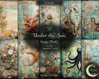 Under the Sea, Digital Junk Journal, Image Pack, Digital Paper, Background Images, Instant Download, Commercial Use