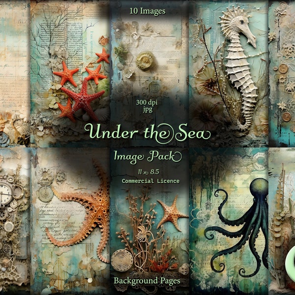 Under the Sea, Digital Junk Journal, Image Pack, Digital Paper, Background Images, Instant Download, Commercial Use