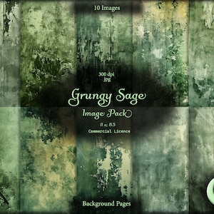 Grungy Sage, Diario basura digital, Paquete de imágenes, Papel digital, Descarga instantánea, Uso comercial